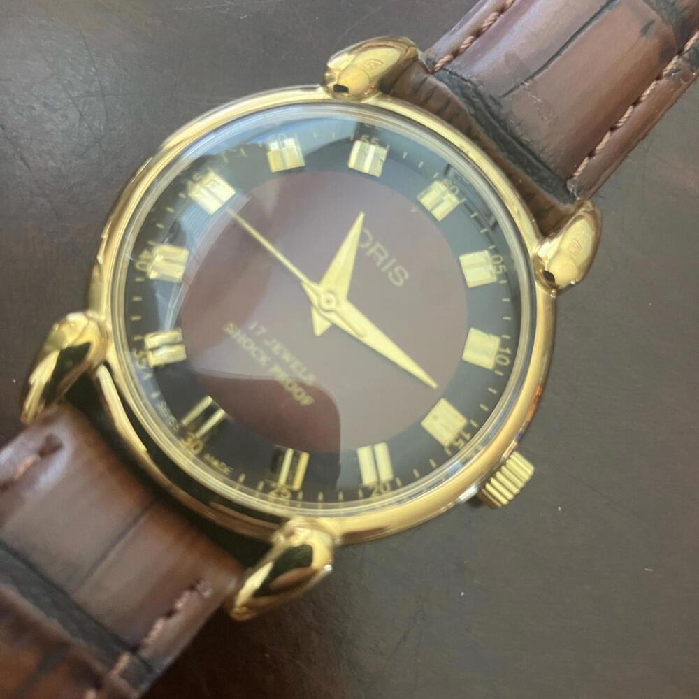 Oris Gold Case with Brown Strap Men's Watch vintage Rare